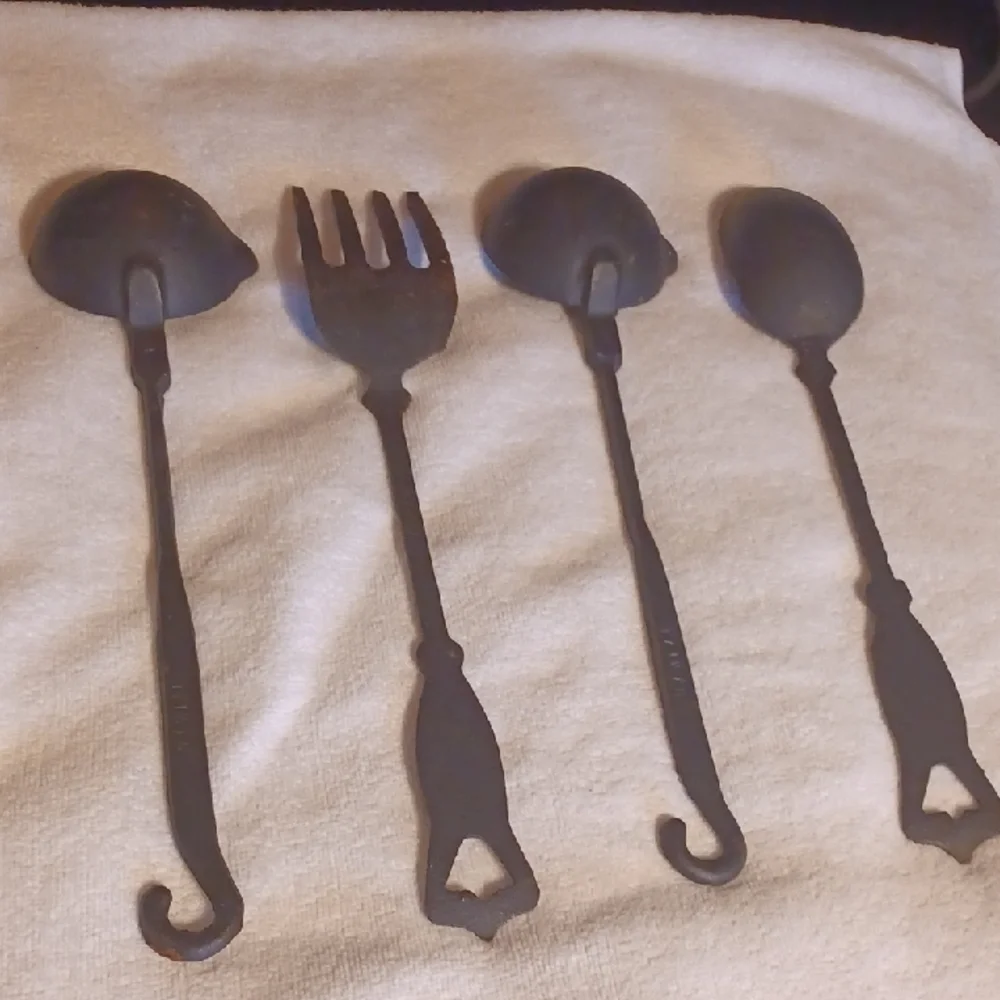 Vintage Black Cast Iron Utensil Set Of 4  1960 Kitchen Decor